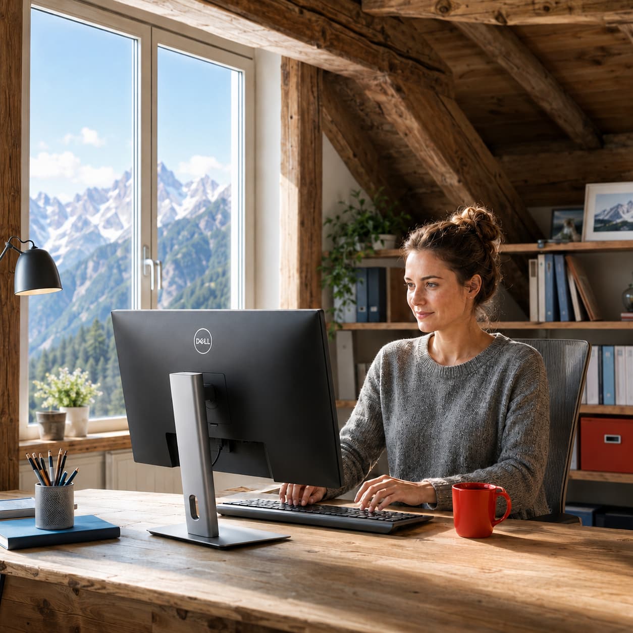 Frau im Homeoffice - Zeiterfassung mit Xpert-Timer Basic